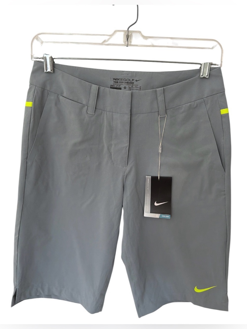 Nike Gray Golf Shorts with Neon Yellow Accents
